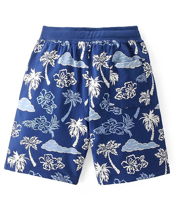Pine Kids Cotton Looper Above Knee Length Shorts Tropical Print - Blue