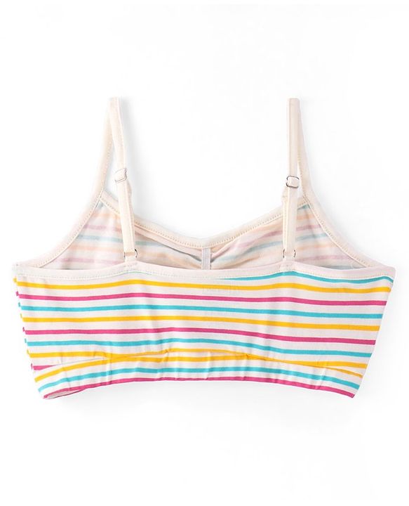 Pine Kids Cotton Sleeveless Bralettes With Stripes & Rainbow Print Pack of 3 (Colour May Vary)