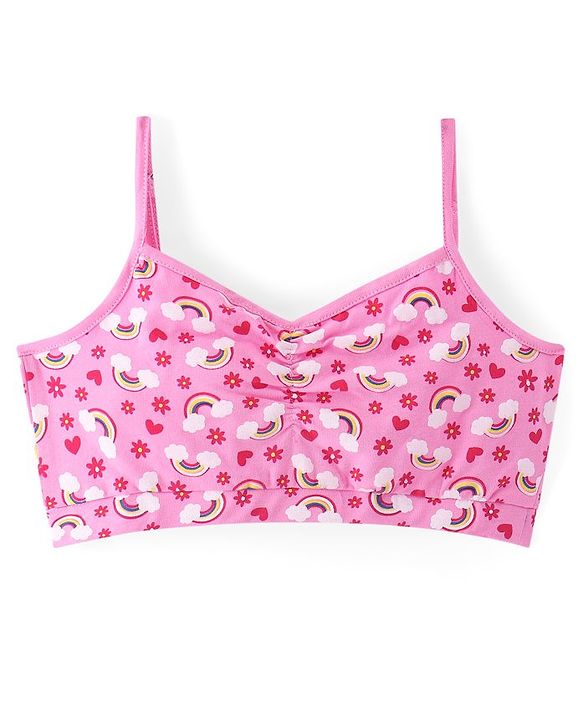 Pine Kids Cotton Sleeveless Bralettes With Stripes & Rainbow Print Pack of 3 (Colour May Vary)