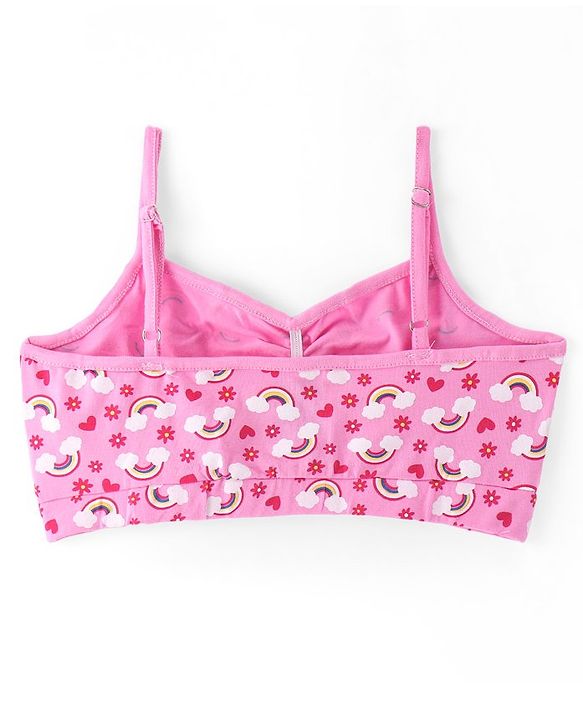Pine Kids Cotton Sleeveless Bralettes With Stripes & Rainbow Print Pack of 3 (Colour May Vary)
