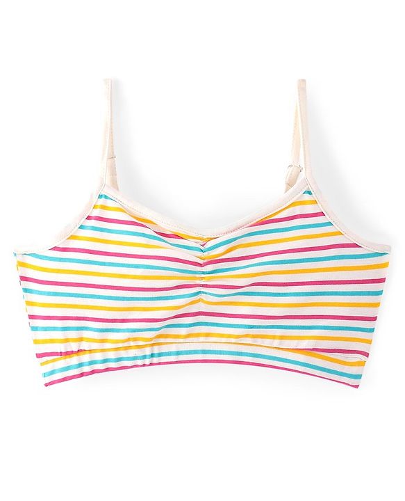 Pine Kids Cotton Sleeveless Bralettes With Stripes & Rainbow Print Pack of 3 (Colour May Vary)