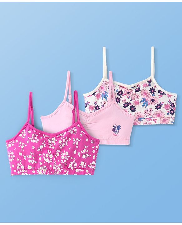 Pine Kids Cotton Sleeveless Bralettes With Floral Print Pack of 3 (Colour May Vary)