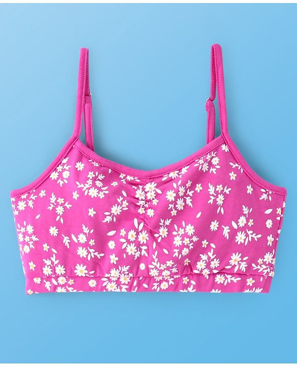 Pine Kids Cotton Sleeveless Bralettes With Floral Print Pack of 3 (Colour May Vary)