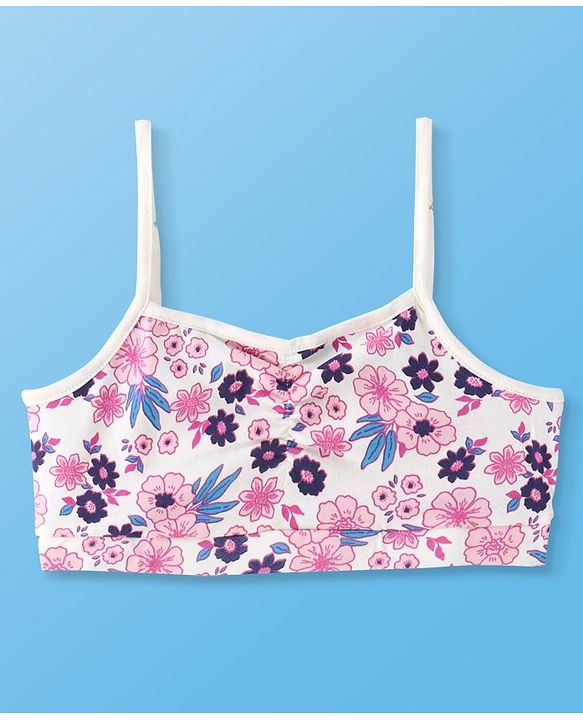Pine Kids Cotton Sleeveless Bralettes With Floral Print Pack of 3 (Colour May Vary)