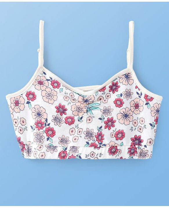 Pine Kids Cotton Sleeveless Bralettes With Floral Print Pack of 3 (Colour May Vary)