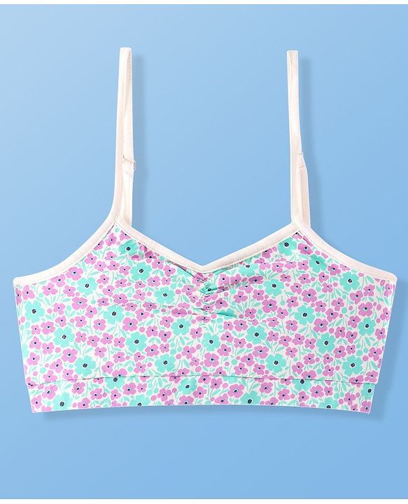 Pine Kids Cotton Sleeveless Bralettes With Floral Print Pack of 3 (Colour May Vary)