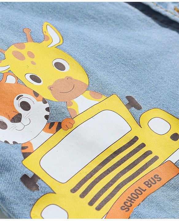 Babyhug Cotton Woven Half Sleeves Denim Shirt With Mandarin Collar Animal Print - Blue