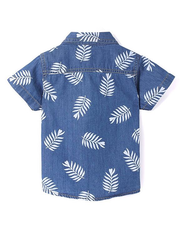 Babyhug Denim Half Sleeves Shirt Leaf Print - Blue