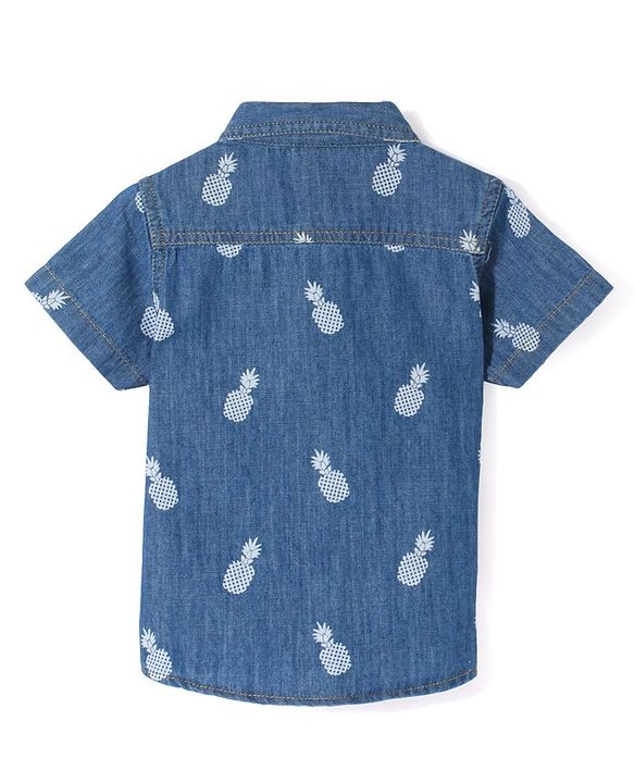 Babyhug Denim Half Sleeves Shirt Pineapple Print - Blue