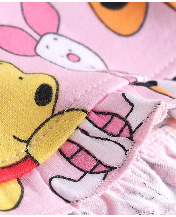 Babyhug Disney Knit Above Knee Length Shorts with Winnie the Pooh Graphics and Frills Detailing- Pink