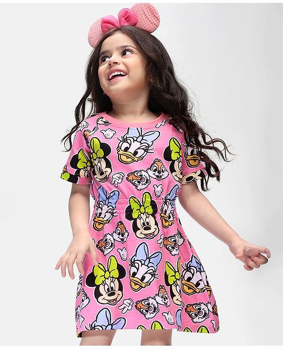 Babyhug Single Jersey Knit Half Sleeves Frock With Apple Print & Bow Applique Pack of 2- Peach & Red