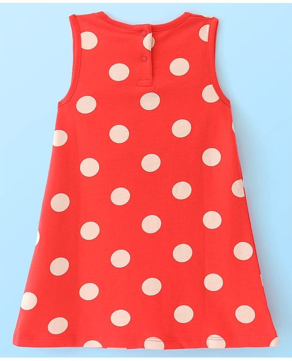 Babyhug Disney Single Jersey Knit Half Sleeves Top With Frocks Minnie Mouse Graphics and Frill Detailing- Red & White