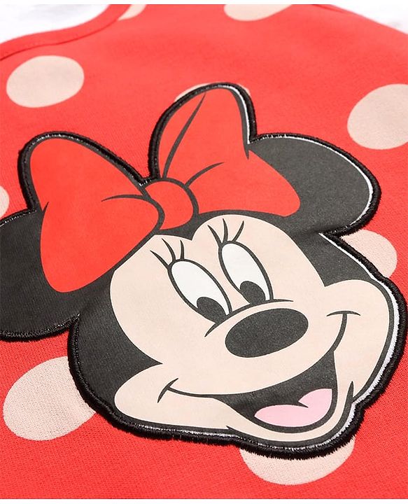 Babyhug Disney Single Jersey Knit Half Sleeves Top With Frocks Minnie Mouse Graphics and Frill Detailing- Red & White