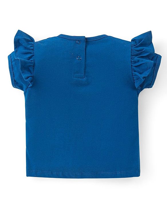 Babyhug Disney Cotton Knit Half Sleeves Top & Mid Length Skirt Set With Frill Detail & Minnie Mouse Graphics - Navy & Red