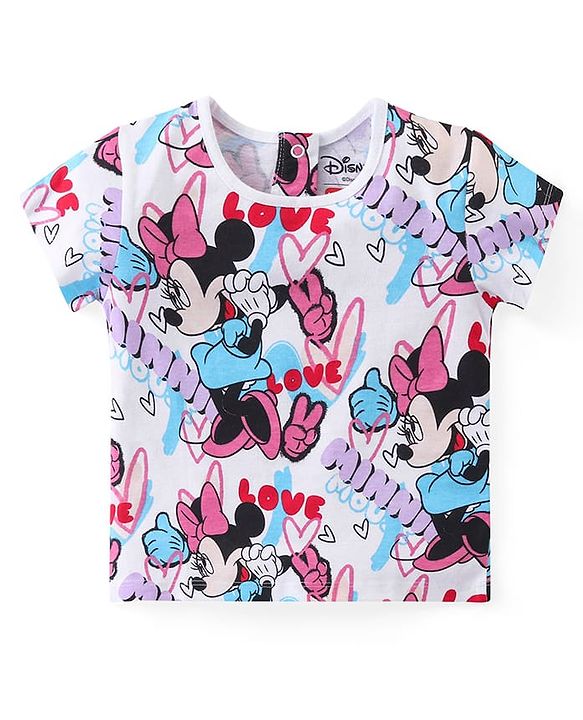 Babyhug Disney Cotton Knit Half Sleeves T-Shirt & Shorts Set With Minnie Mouse Graphics - Multicolor