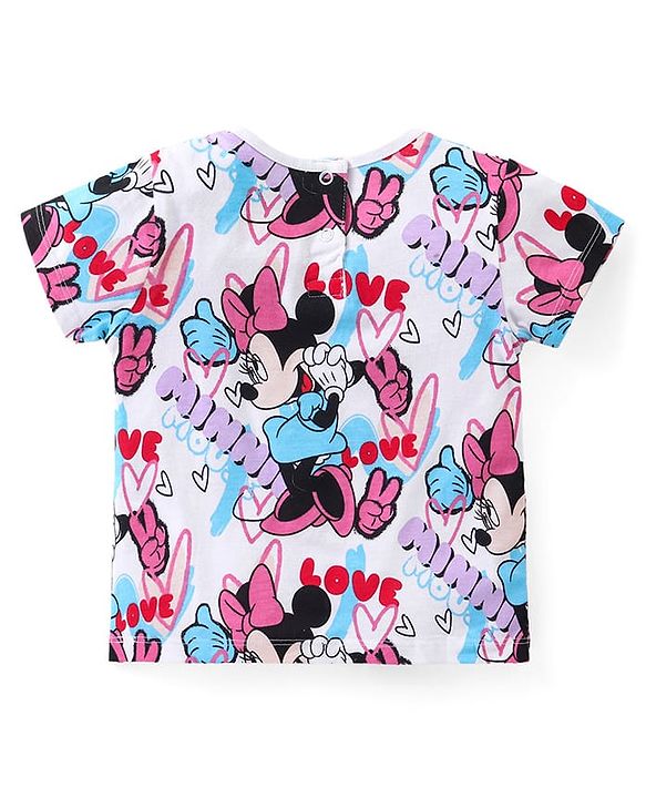 Babyhug Disney Cotton Knit Half Sleeves T-Shirt & Shorts Set With Minnie Mouse Graphics - Multicolor