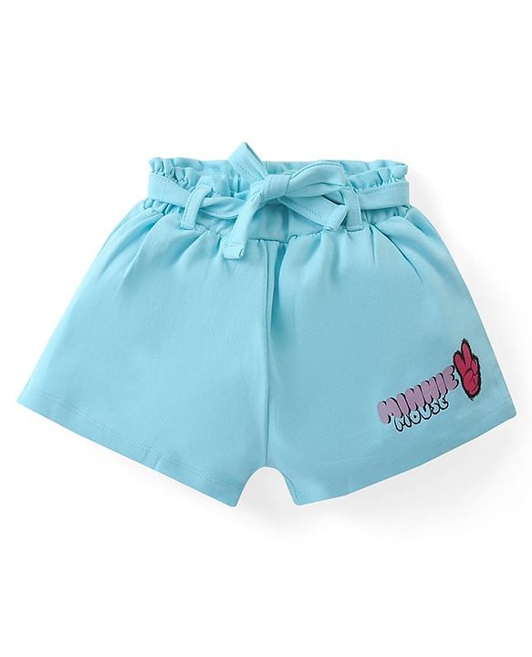 Babyhug Disney Cotton Knit Half Sleeves T-Shirt & Shorts Set With Minnie Mouse Graphics - Multicolor