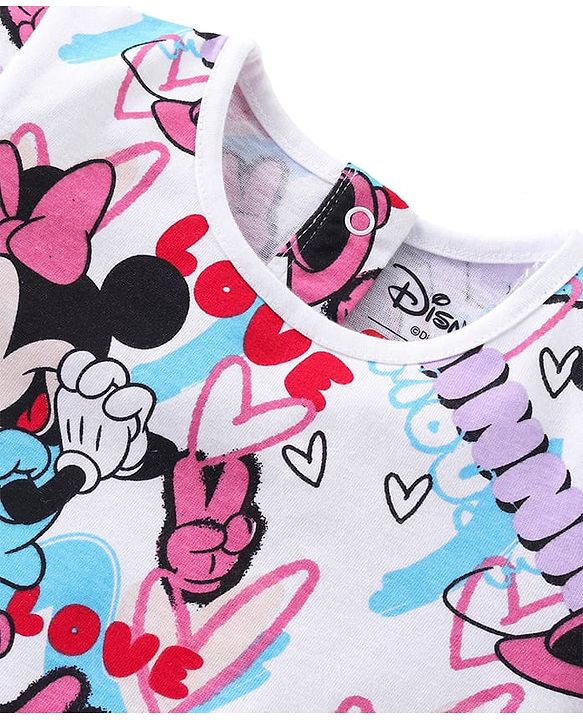 Babyhug Disney Cotton Knit Half Sleeves T-Shirt & Shorts Set With Minnie Mouse Graphics - Multicolor