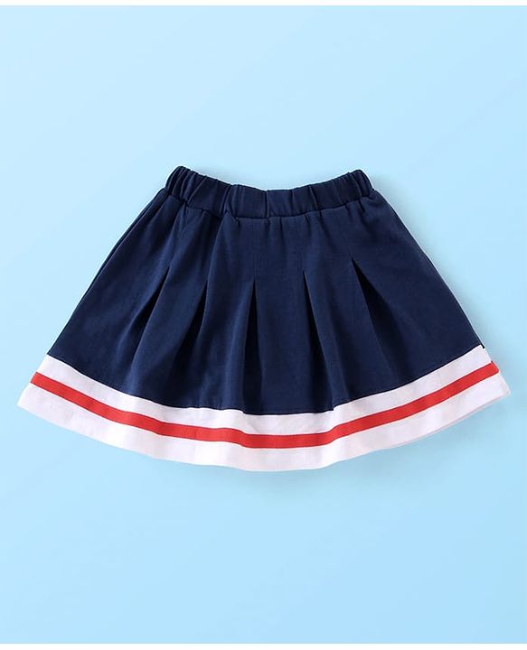 Babyhug Disney Cotton Knit Bell Sleeves Top & Mid Length Skirt Set With Minnie Mouse Graphics - White Black & Blue