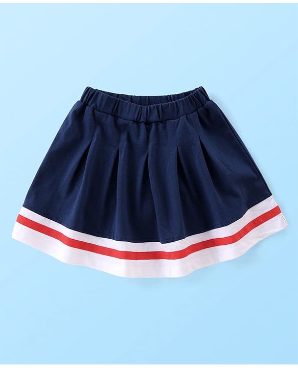 Babyhug Disney Cotton Knit Bell Sleeves Top & Mid Length Skirt Set With Minnie Mouse Graphics - White Black & Blue