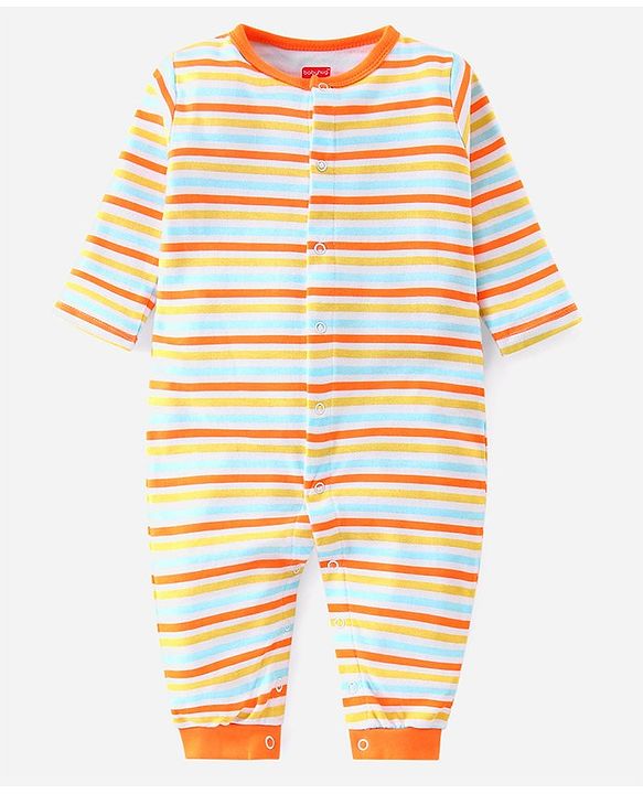 Babyhug 100% Cotton Knit Full Sleeves Striped & Animal Printed Rompers Pack of 2 - Multicolour