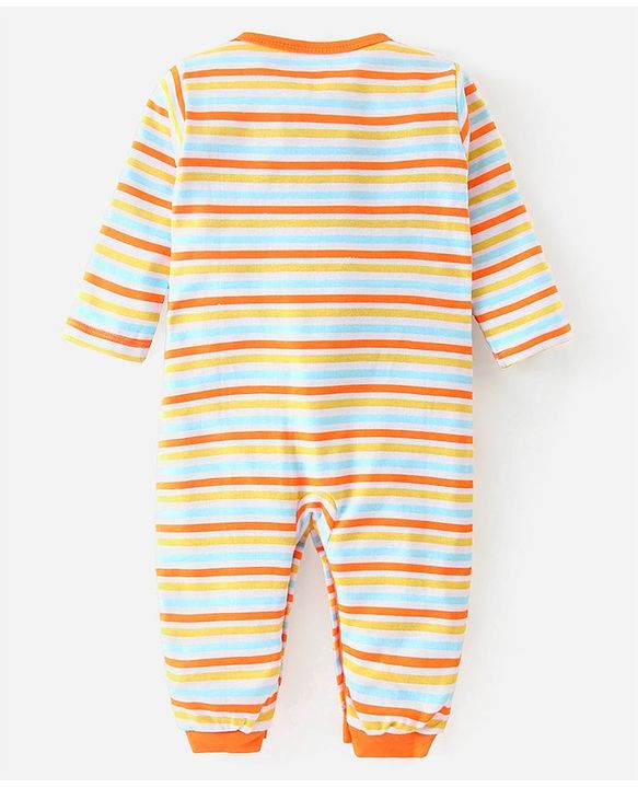 Babyhug 100% Cotton Knit Full Sleeves Striped & Animal Printed Rompers Pack of 2 - Multicolour