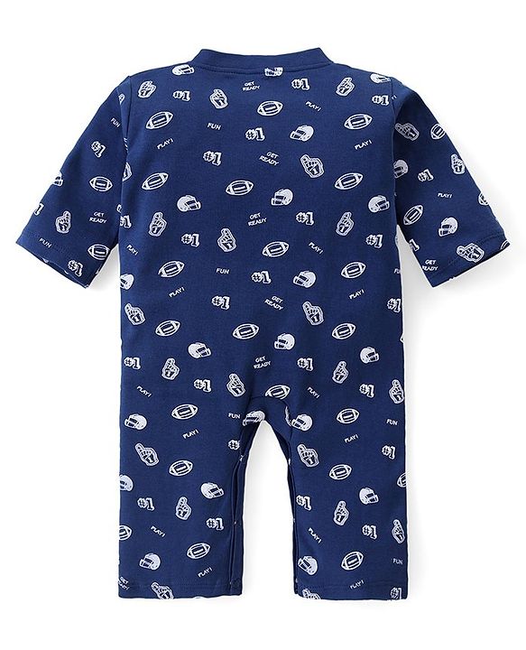 Babyhug 100% Cotton Knit Full Sleeves Rugby Printed Rompers Pack of 2 - Multicolour