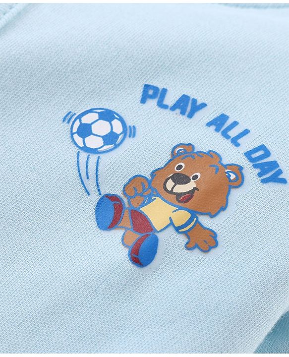 Babyhug 100% Cotton Knit Full Sleeves Rugby Printed Rompers Pack of 2 - Multicolour