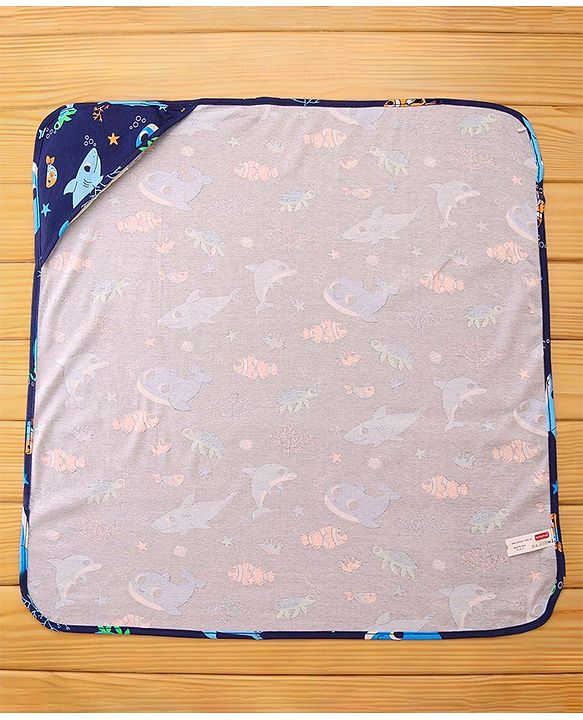 Babyhug Interlock Hooded Wrappers With Dolphin Print L 76.2 x B 76.2 cm - Blue