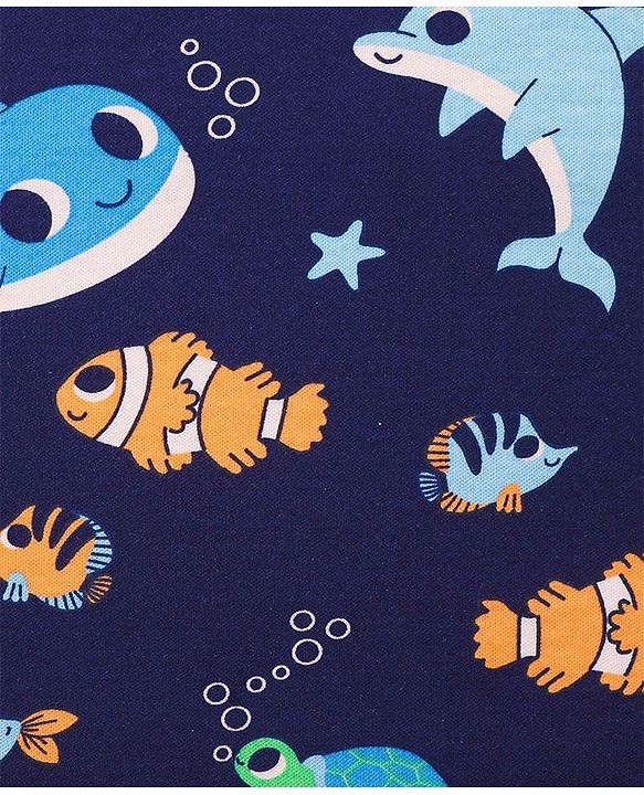Babyhug Interlock Hooded Wrappers With Dolphin Print L 76.2 x B 76.2 cm - Blue