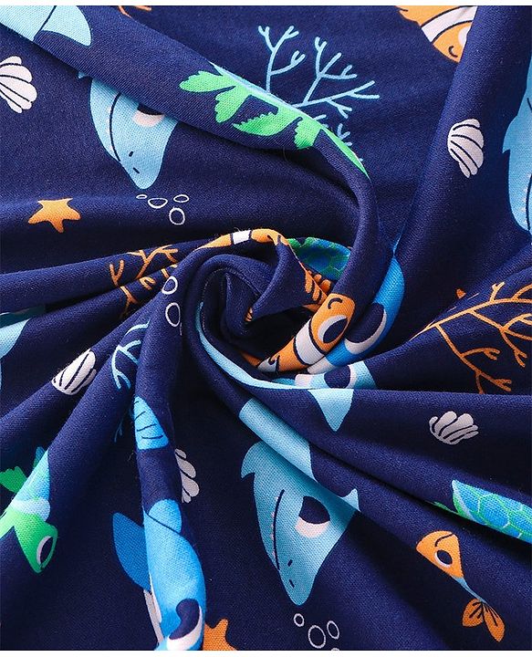 Babyhug Interlock Hooded Wrappers With Dolphin Print L 76.2 x B 76.2 cm - Blue