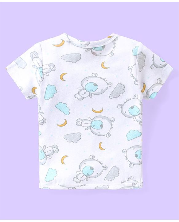 Babyhug 100% Cotton Half Sleeves Antibacterial Front Open Vest Teddy Print Pack of 3 - Multicolour