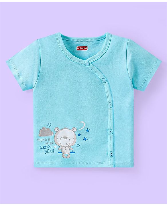 Babyhug 100% Cotton Half Sleeves Antibacterial Front Open Vest Teddy Print Pack of 3 - Multicolour