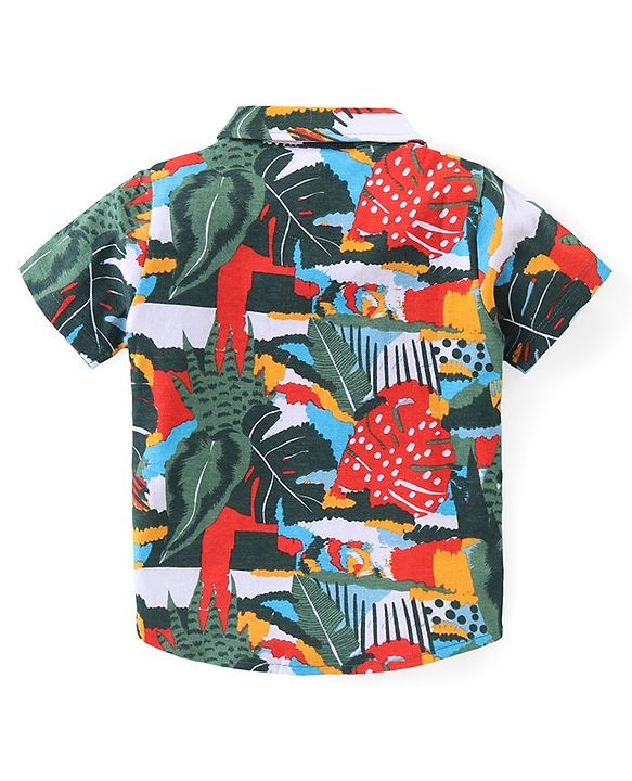 Babyhug Cotton Knit Half Sleeves Shirt & Shorts Set With Tropical Print - Multicolor