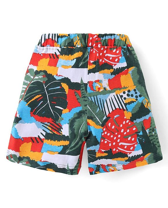 Babyhug Cotton Knit Half Sleeves Shirt & Shorts Set With Tropical Print - Multicolor