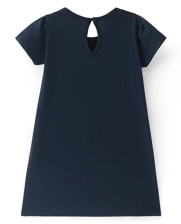 Babyhug Single Jersey Knit Half Sleeves Frock With Rainbow Print & Bow Applique Pack of 2- Pink & Navy Blue