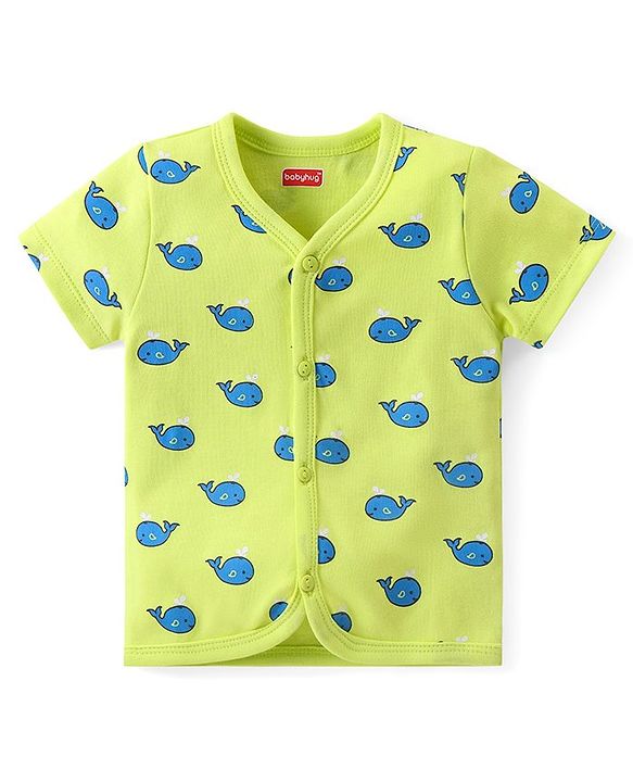 Babyhug 100% Cotton Interlock Anti Bacterial Half Sleeves Vests Dolphin & Striped Print Pack of 5 - Multicolor