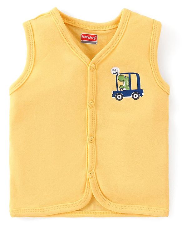 Babyhug 100% Cotton Knit Sleeveless Antibacterial Set of Vests Striped Car & Crocodile Print Pack of 3 - Multicolour