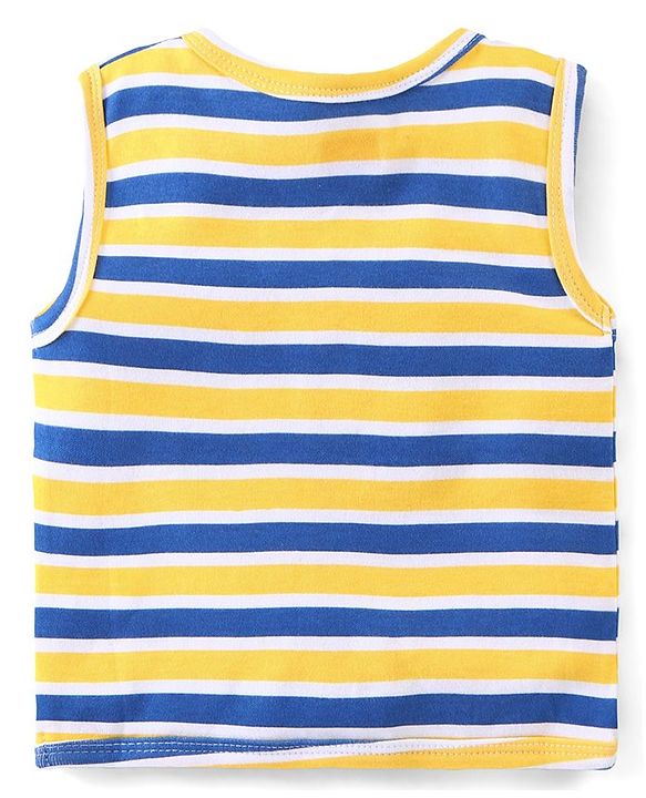 Babyhug 100% Cotton Knit Sleeveless Antibacterial Set of Vests Striped Car & Crocodile Print Pack of 3 - Multicolour