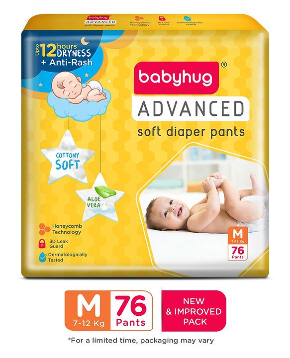 Babyhug Advanced Pant Style Diapers Medium Pack of 2 - 76 Pieces each