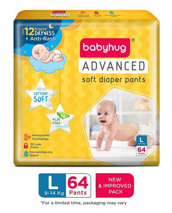 Babyhug Advanced Pant Style Diapers Large Pack of 2 - 64 Pieces Each
