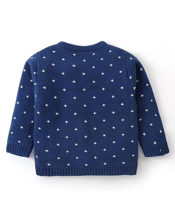 Babyhug Knitted Full Sleeves Front Open Design Sweater - Navy Blue