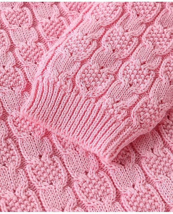 Babyhug Knitted Full Raglan Sleeves Front Open  Sweater with Cable Knit Design - Pink