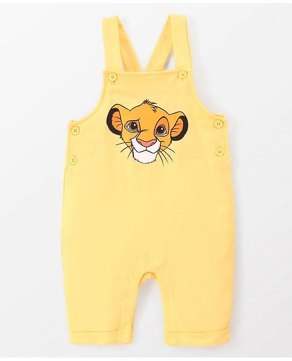 Babyhug Disney Single Jersey Knit Dungaree with Half Sleeve T-Shirt Lion King Print - Yellow