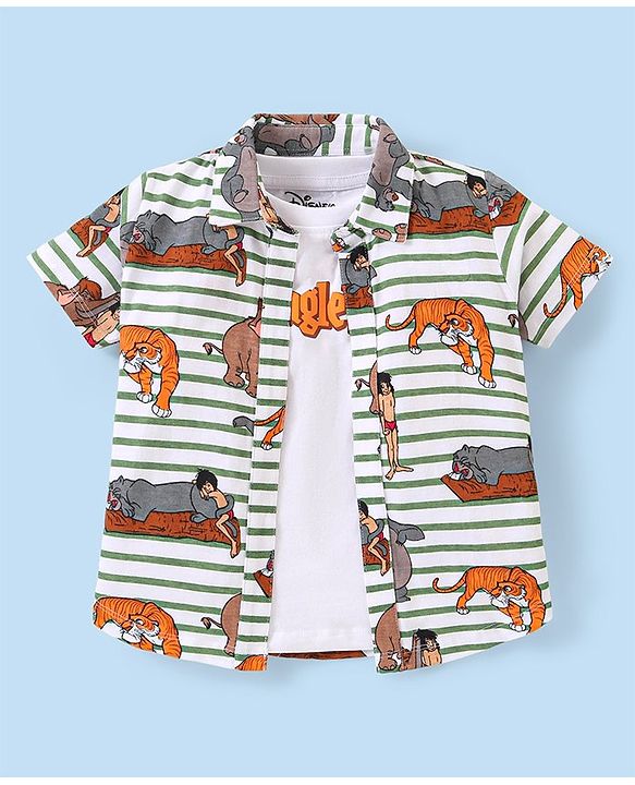 Babyhug Disney Cotton Knit Half Sleeves Shirt & Shorts Set with Inner Tee & The Jungle Book Graphics - Multicolour