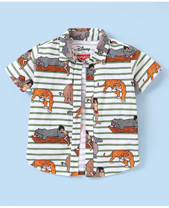 Babyhug Disney Cotton Knit Half Sleeves Shirt & Shorts Set with Inner Tee & The Jungle Book Graphics - Multicolour