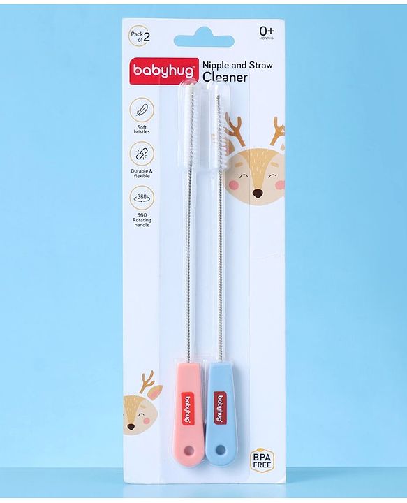 Babyhug Nipple & Straw Cleaner Pack of 2 - Pink & Blue