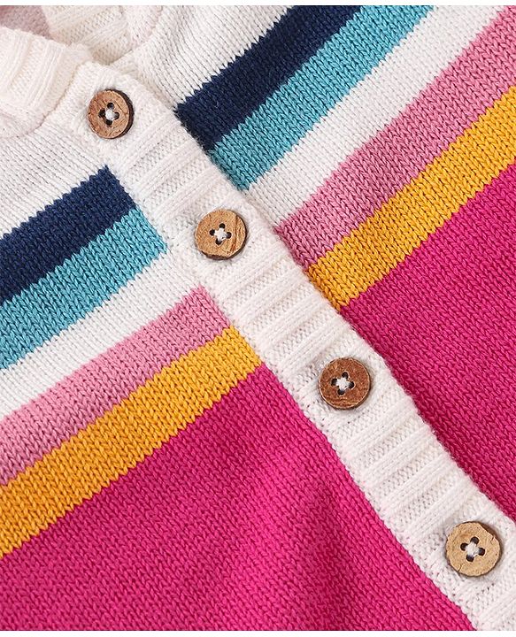 Babyhug Cotton Knit Full Raglan Sleeves Hooded Sweater With Colour Block Design - Pink