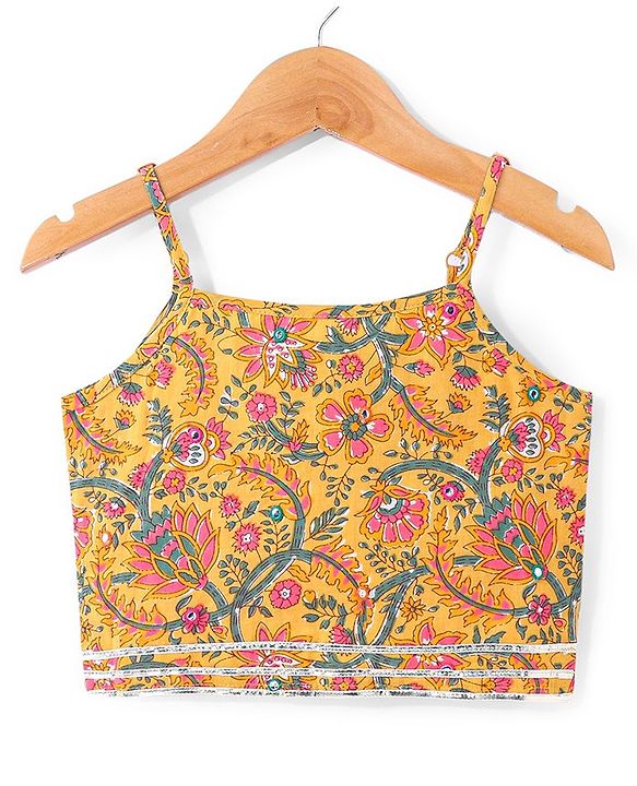 Babyhug Cambric Woven Sleeveless Choli Lehenga Set with Mirror Work & Dupatta - Blue