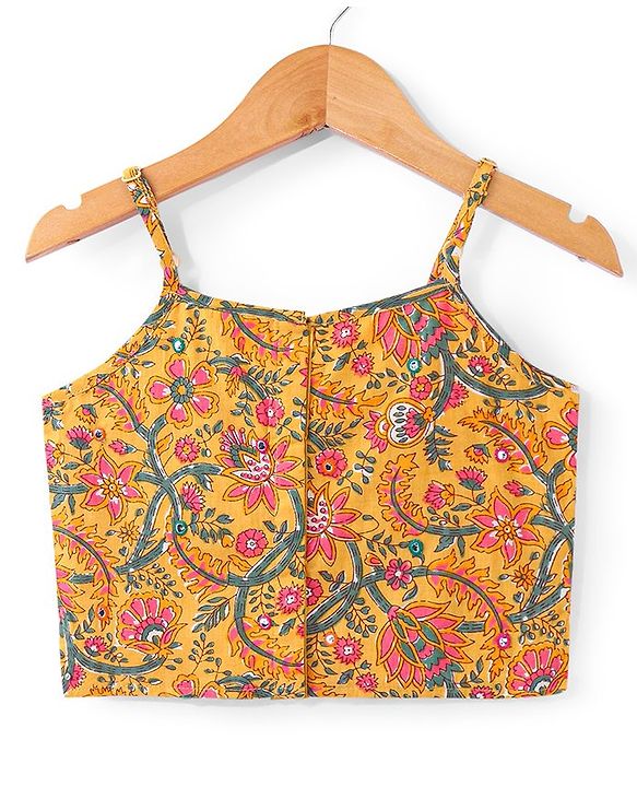 Babyhug Cambric Woven Sleeveless Choli Lehenga Set with Mirror Work & Dupatta - Blue
